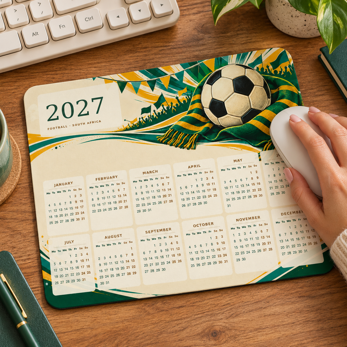 Retro Football Spirit 2027 Calendar Mousepad – lifestyle view