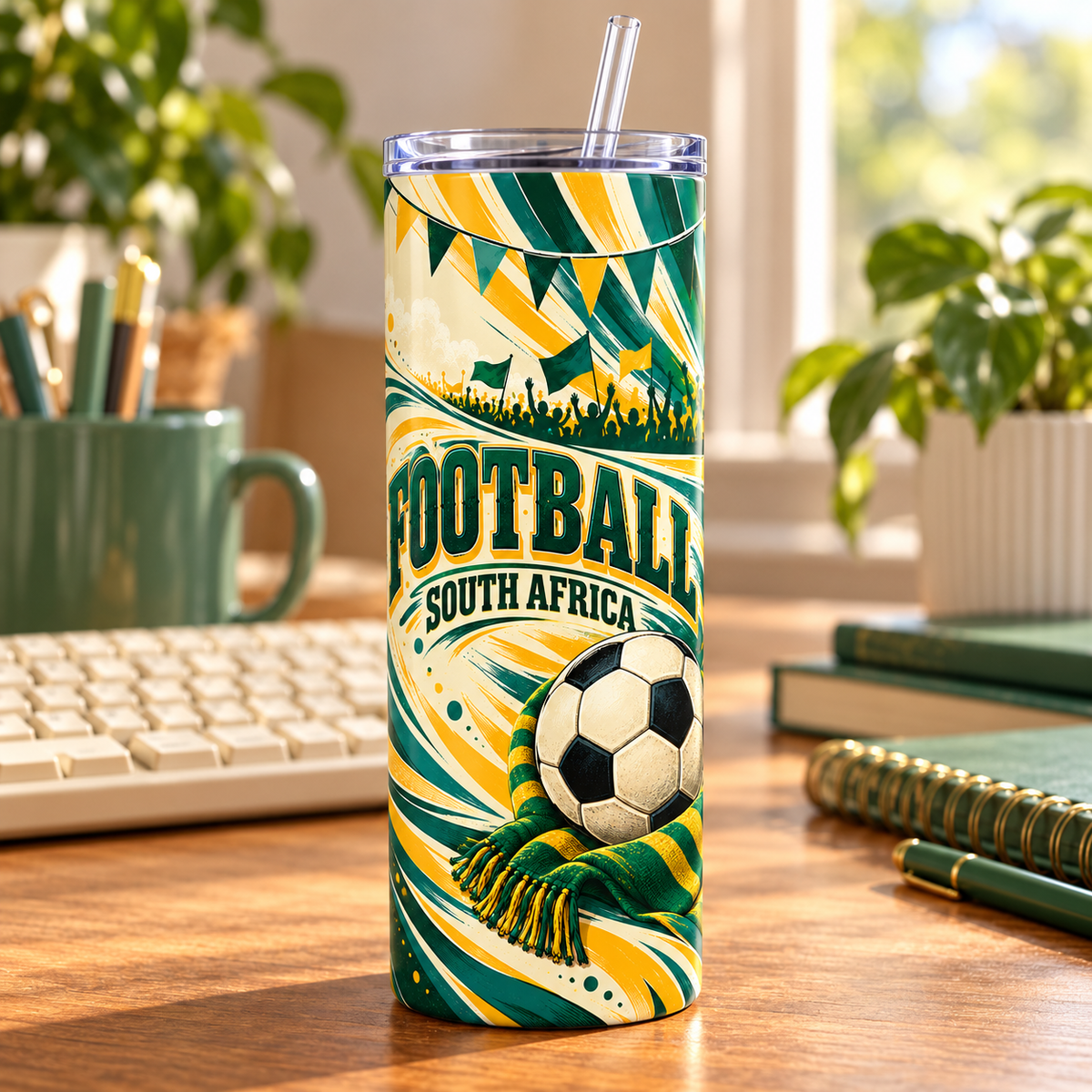 Retro Football Spirit 20oz Tumbler – desk view