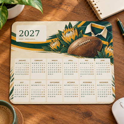 Retro Rugby Club 2027 Calendar Mousepad – desk view