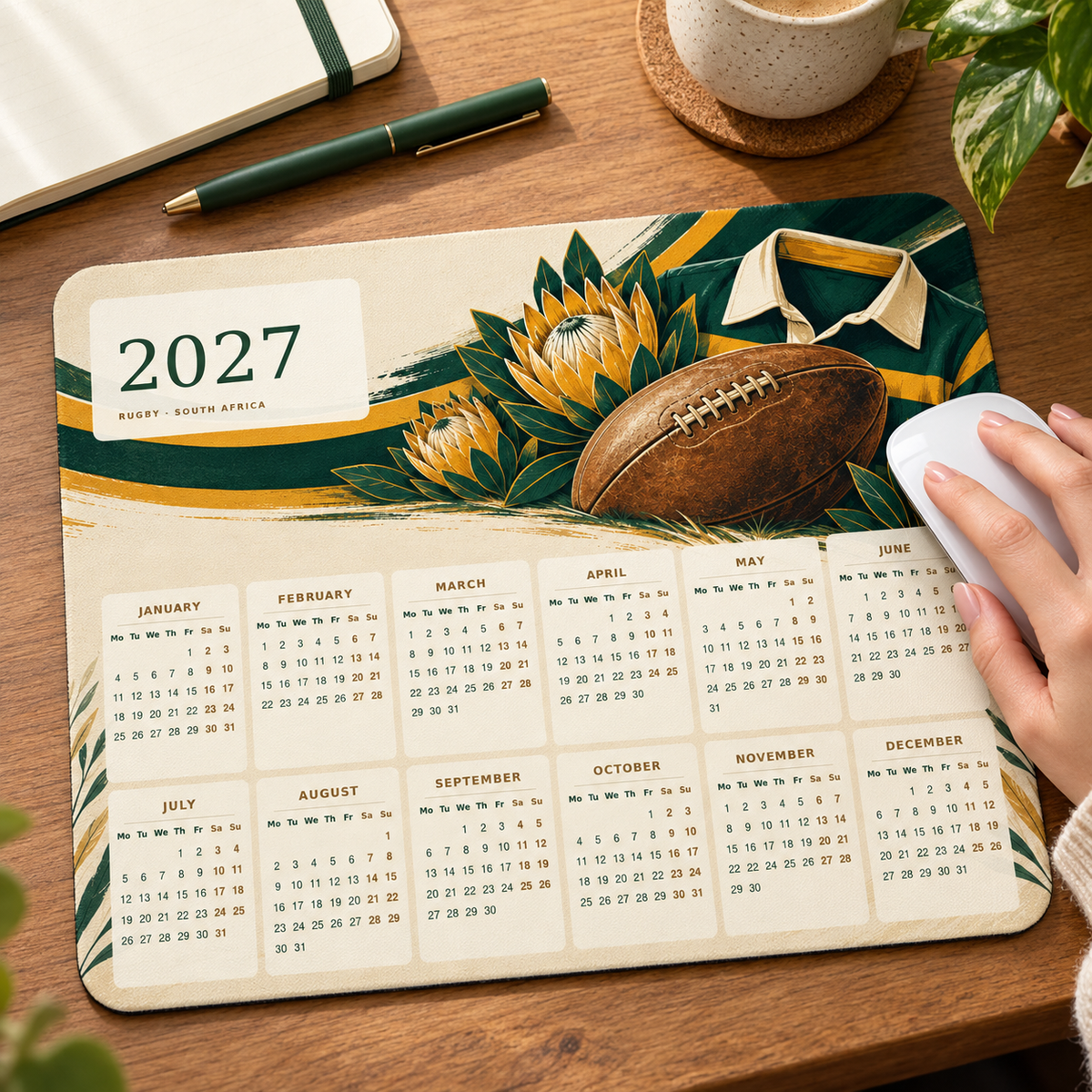 Retro Rugby Club 2027 Calendar Mousepad – lifestyle view