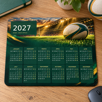 Rugby Stadium Pride 2027 Calendar Mousepad – desk view