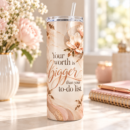 Self Worth 20oz Tumbler – desk view