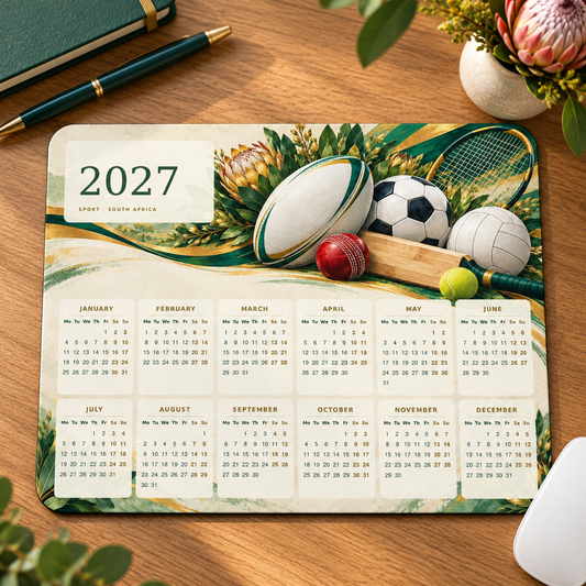 South African All Stars 2027 Calendar Mousepad – desk view