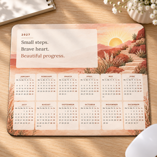 Steady Progress 2027 Calendar Mousepad – desk view
