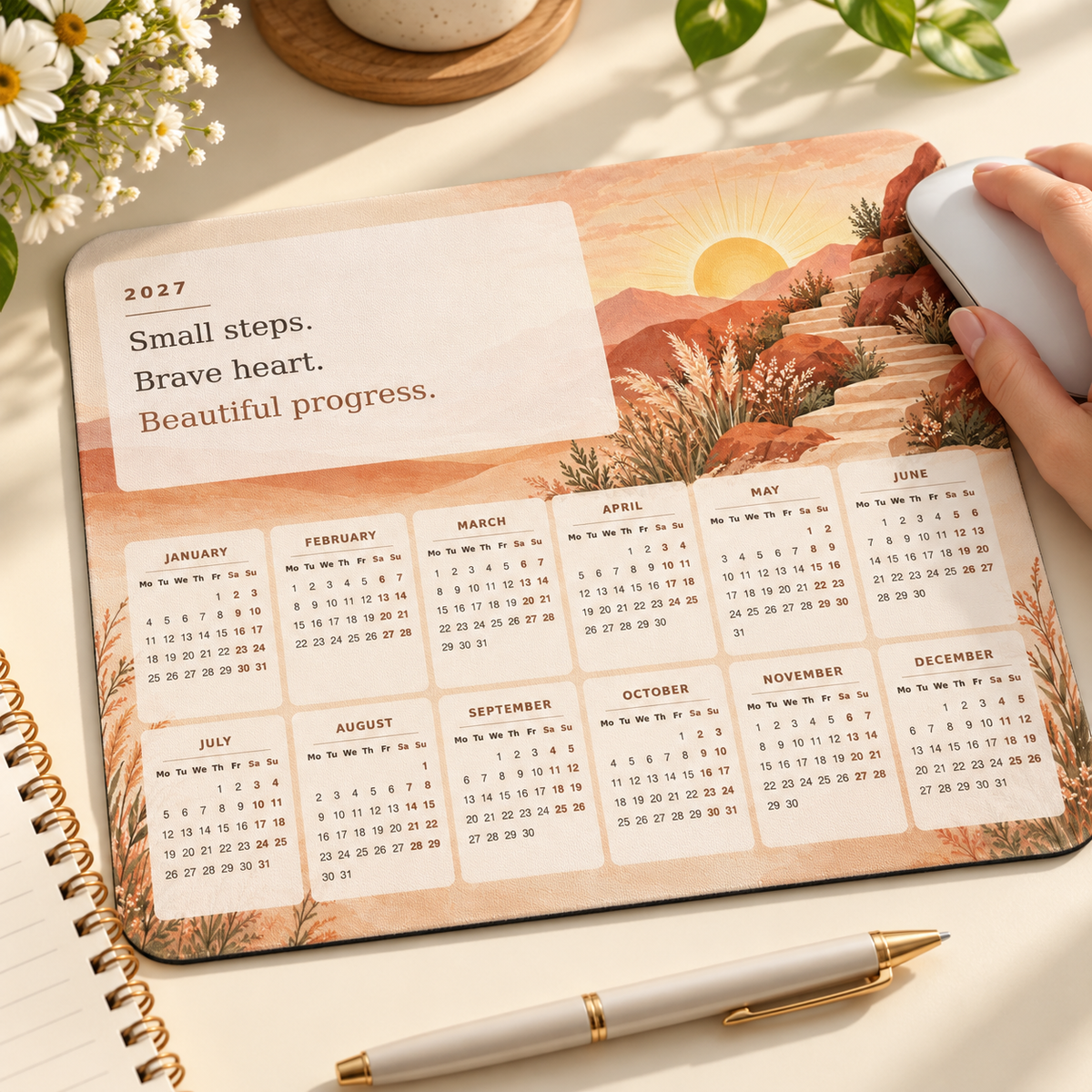 Steady Progress 2027 Calendar Mousepad – lifestyle view