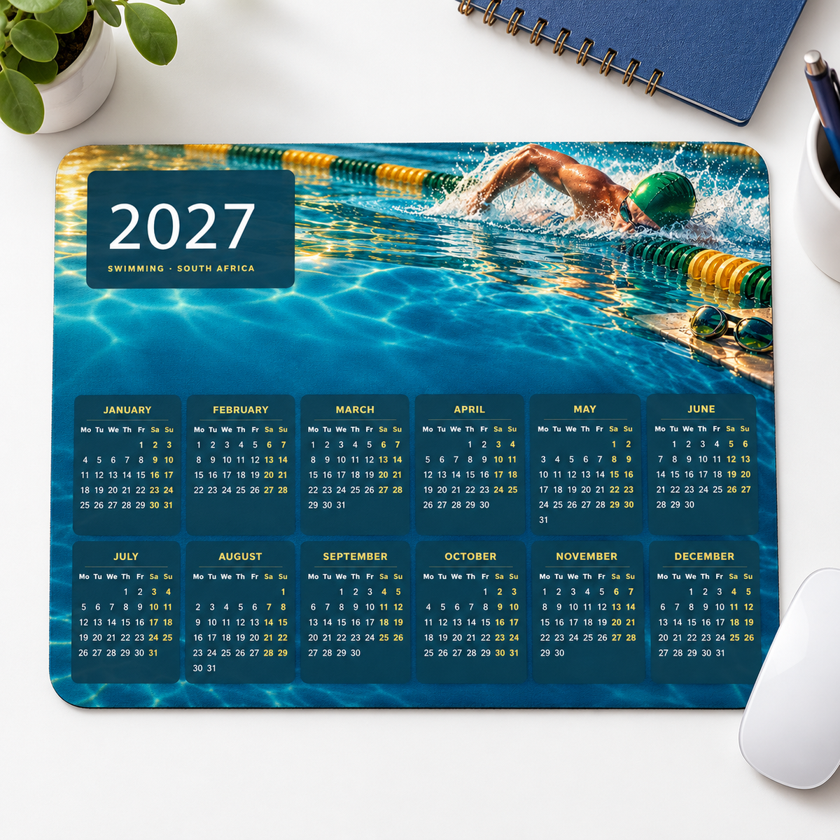 Swimming Lanes 2027 Calendar Mousepad – desk view