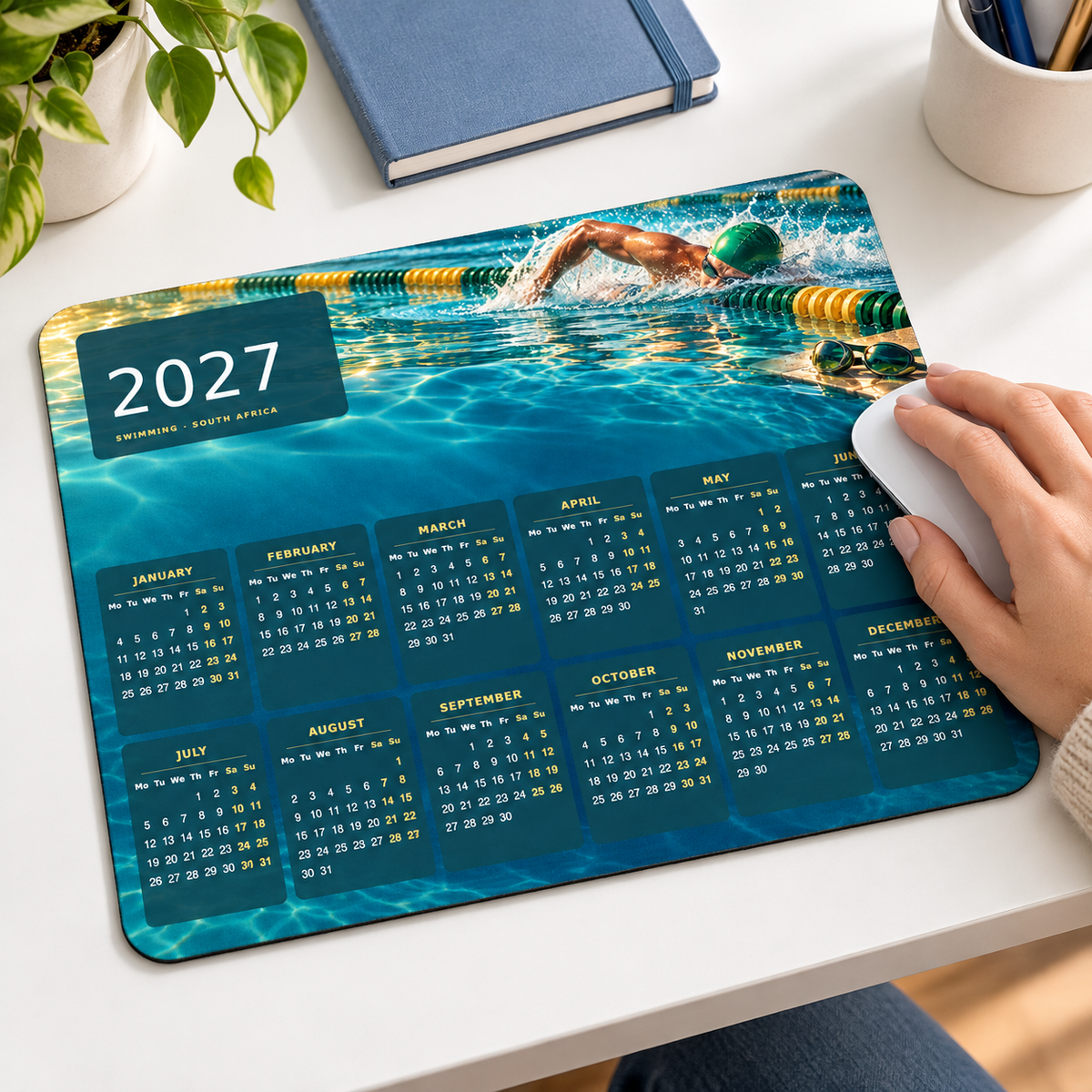 Swimming Lanes 2027 Calendar Mousepad – lifestyle view