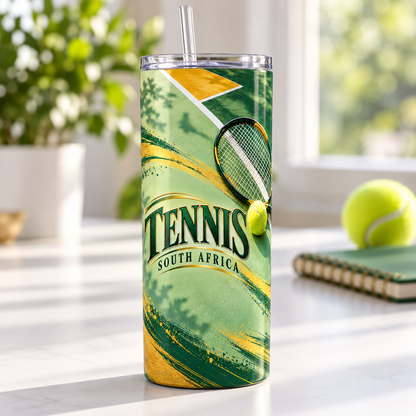 Tennis Green And Gold 20oz Tumbler – desk view