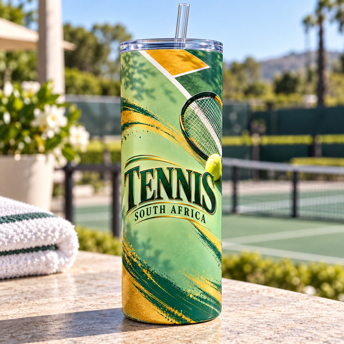 Tennis Green And Gold 20oz Tumbler – lifestyle view
