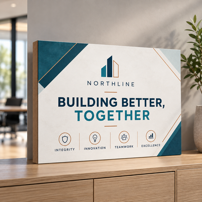 A3 landscape personalised wood canvas for corporate branding and company values