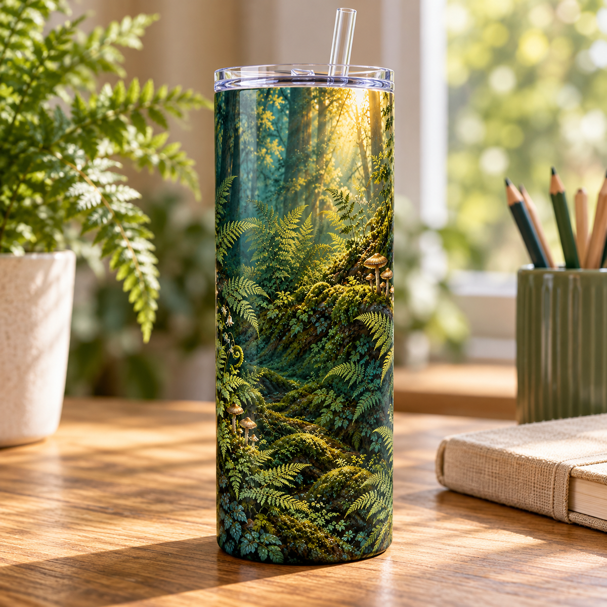 Woodland Ferns 20oz Tumbler – desk view