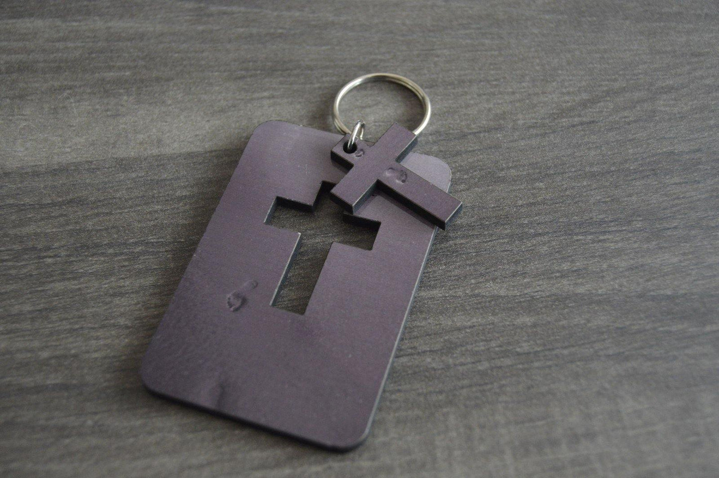 Wood Key Ring with Cutout - Cross - But Why Not - Personalized Gifts