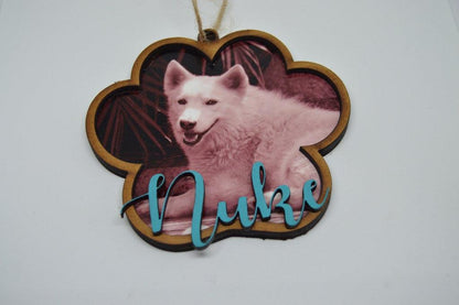 Christmas Ornament - Paw with photo and name - But Why Not - Personalized Gifts