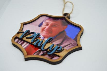 Christmas Ornament - Badge with photo and name - But Why Not - Personalized Gifts